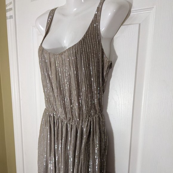 Renzo + Kai 100% Silk Gray Iridescent Sequined Wrap Skirt Mini Dress - size S - Picture 5 of 14